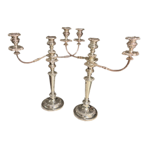 Late 18th Century Pair George III Old Sheffield Silver Plated Three Light Candelabras.