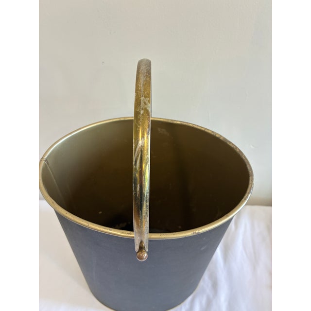 Mid 20th Century Vintage Mid-Century Black & Gold Wastebasket With Handle For Sale - Image 5 of 12