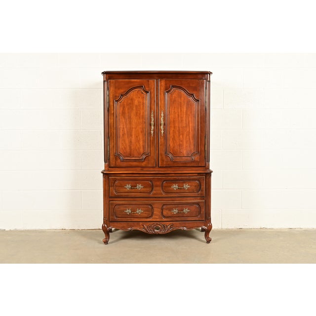 Century Furniture French Provincial Louis XV Carved Cherry Wood Armoire Dresser or Gentleman's Chest For Sale - Image 15 of 15