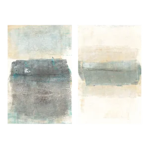Mesas Diptych (2) 24*36r Reproduction Abstract Landscape Print by Carrie Bergey - Grey Almond White Teal Cream Art