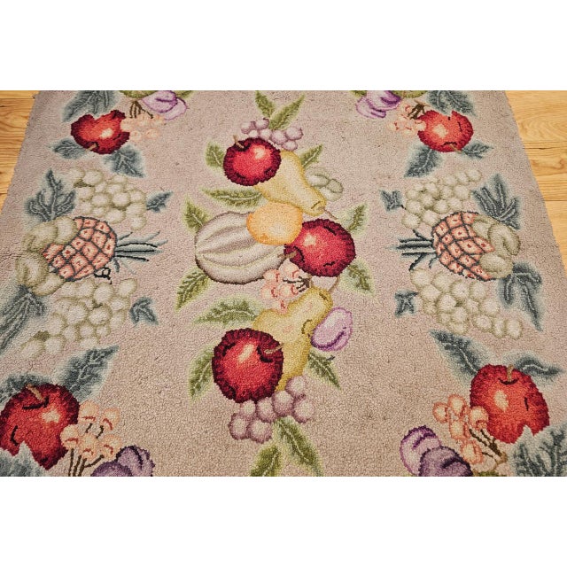 Vintage American Hand Hooked Rug, Fruit Pattern Design, Folk Art Tapestry, 2x4 For Sale - Image 10 of 13