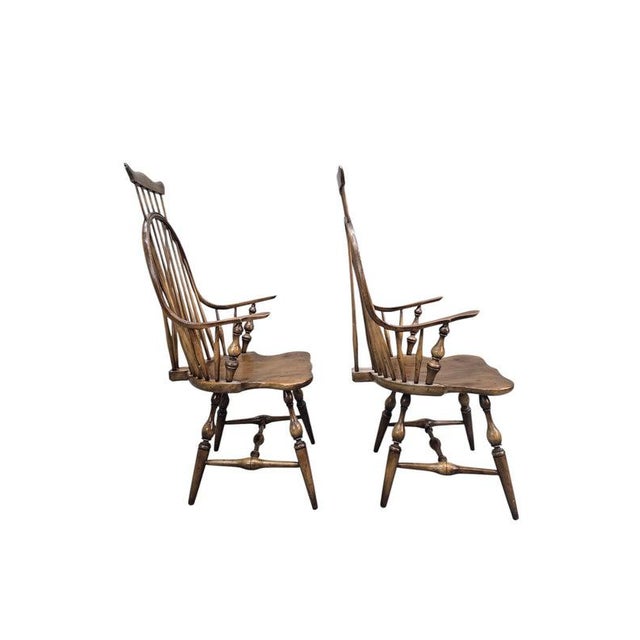 Brown Antique Windsor Bow Back Spindle Armchairs - Pair For Sale - Image 8 of 8