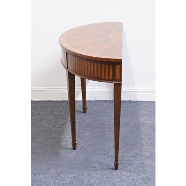 Early 21st Century Ethan Allen Newman Collection Mahogany Sunburst Traditional Federal Hepplewhite Style 56" Demilune Sofa Table 34-9401 For Sale - Image 5 of 7