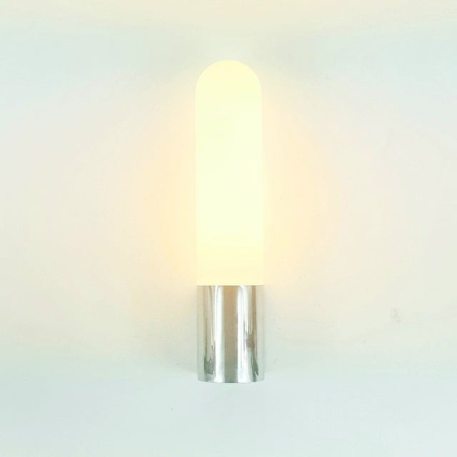 Mid-Century Modern Pair of Opaline Glass & Chrome Wall Lights/Sconces From Limburg, 1970s/1980s For Sale - Image 3 of 8