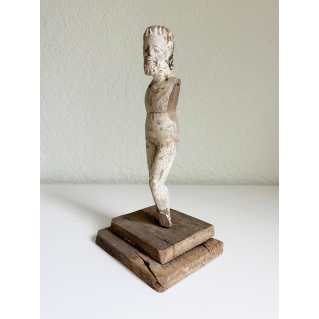 Mid 18th Century Antique Male Santos Figure on Wood Base For Sale - Image 5 of 10