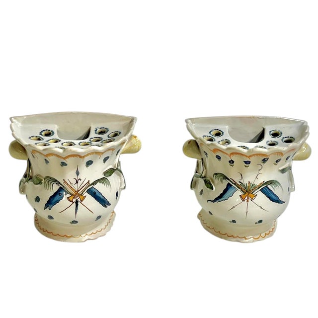 Antique Matched Pair of French Faience Flower Frogs or Moustiers For Sale - Image 12 of 13