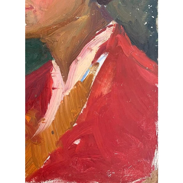 1960s Portrait Oil Painting, Ukrainian Art on Cardboard 32-23 For Sale - Image 6 of 6