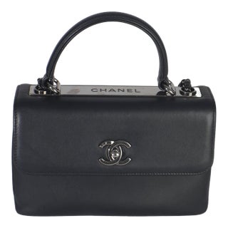 Black Calfskin Smooth Small Trendy CC Flap Bag For Sale