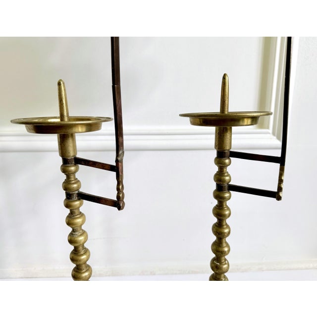 Pair of Antique Korean Brass Candlesticks with Reflector Shields For Sale In Atlanta - Image 6 of 13