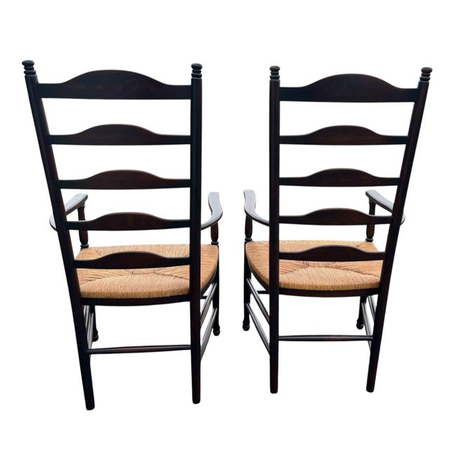 Pair of Vintage Ladder-Back Rush-Seat Chairs-Pair For Sale - Image 4 of 8