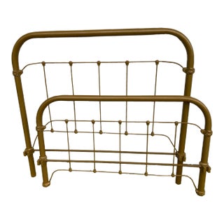 Late 19th Century Antique Gold Painted Cast Iron Full Size Bed Frame - Set of 2 For Sale