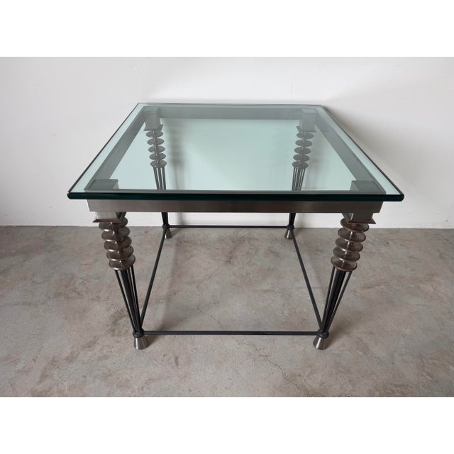 1980s Larry Laslo for Directional Postmodern Metal & Glass Side Table For Sale - Image 4 of 11