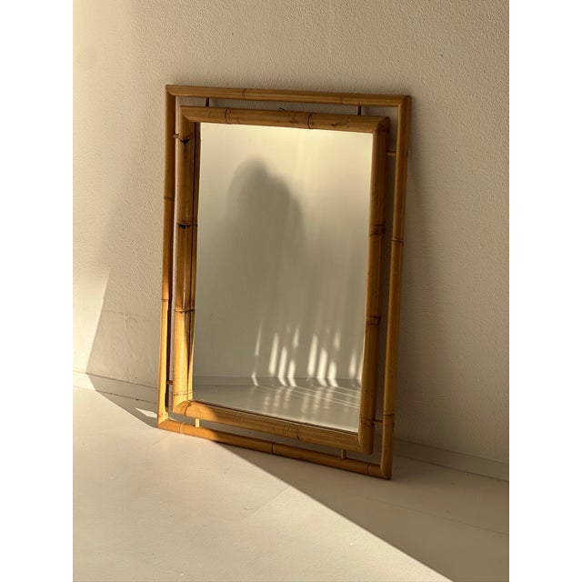 Rectangular Bamboo Rattan Mirror, 1970s For Sale - Image 3 of 6