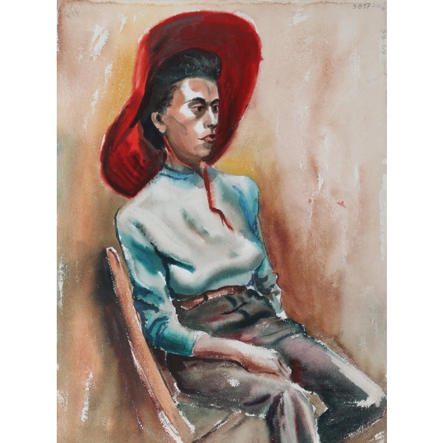 Artist: Eve Nethercott, American (1925 - 2015) Title: Seated Woman (P6.18) Year: 1957 Medium: Watercolor on Paper Size: 29...