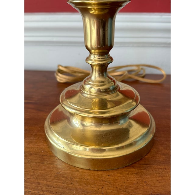 Classic Brass Table Lamp With Red Tole Shade and Twisted Base For Sale In Savannah - Image 6 of 9