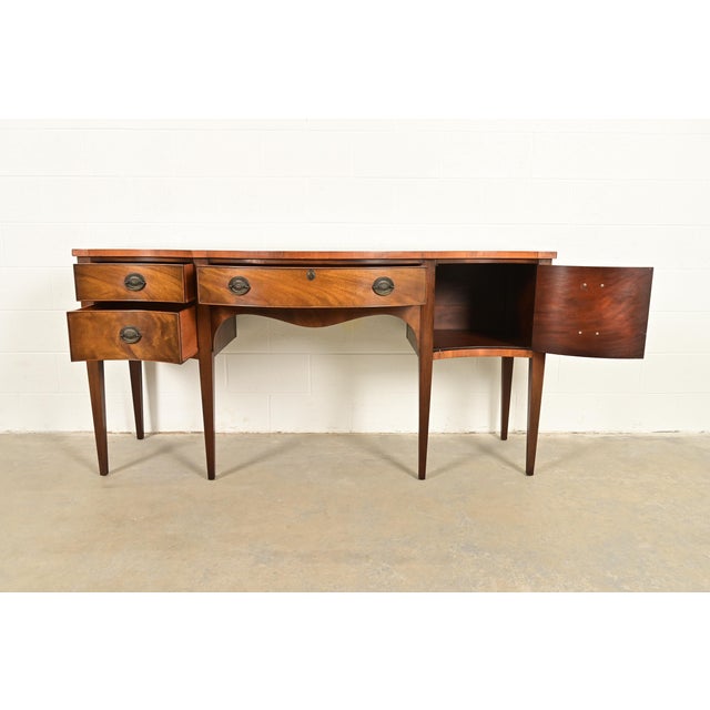 Mid 20th Century Baker Furniture Style Georgian Flame Mahogany Serpentine Front Sideboard Credenza For Sale - Image 5 of 13