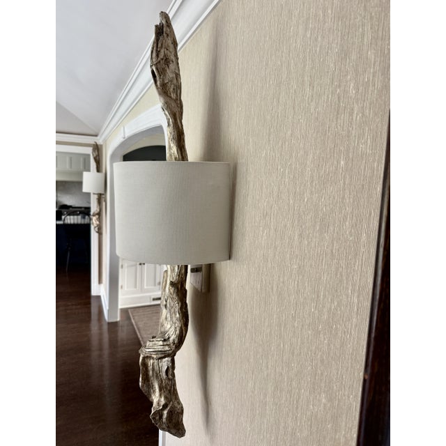 Pair of Regina Andrew Driftwood Wall Sconces in Silver Leaf Finish For Sale - Image 10 of 13