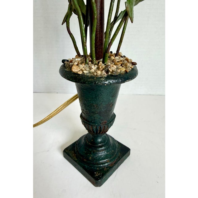 Green Vintage Tole Potted Floral Table Lamp With Urn Base & Ruffled Shade, 1970s For Sale - Image 8 of 12