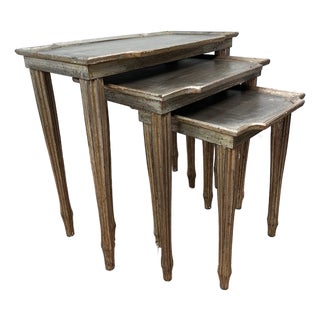 1960s Italian Florentine Silver-Gilt Wood Nesting Tables, Set of 3 For Sale