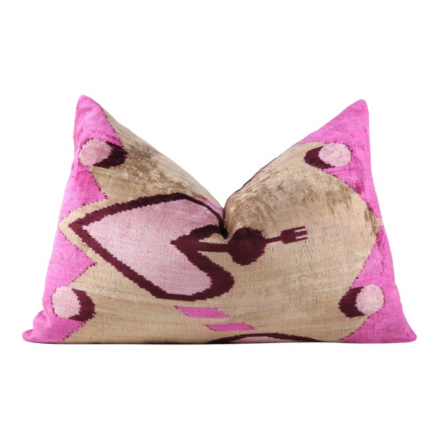 Handmade Velvet Throw Pillow – Tribal Heart in Pink & Taupe (16x24) For Sale