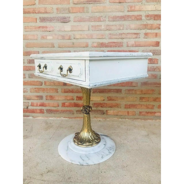 Neoclassical Side Tables with Drawers and Marble Bases, 1950, Set of 2 For Sale - Image 6 of 14
