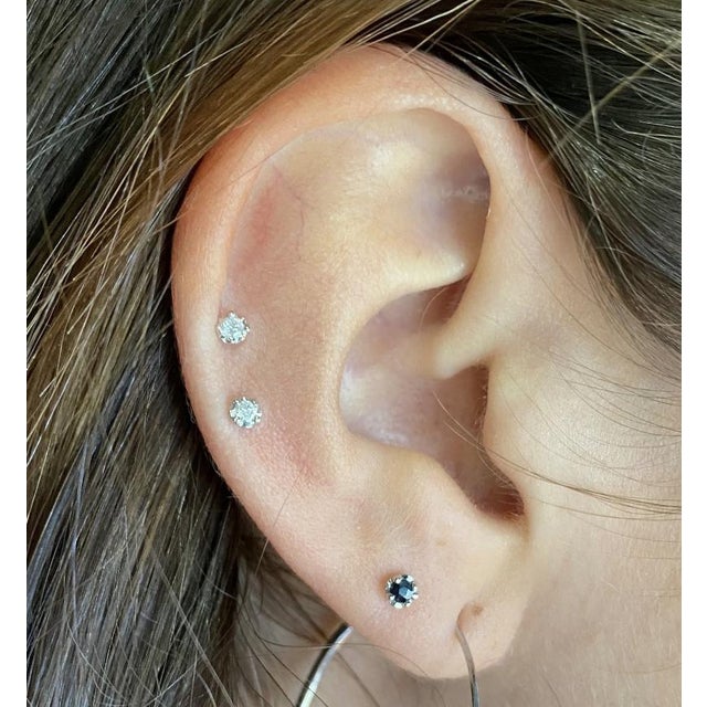 Metal Natural 3mm Black Sapphire Stud Earrings in 14k White Gold Plated Silver - 2 Pieces For Sale - Image 7 of 7