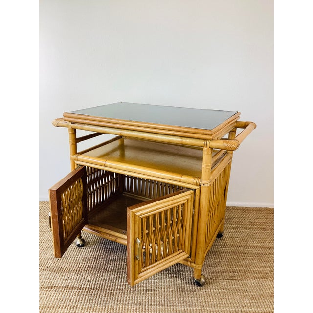 Vintage 1960s Rattan Serving Bar Cart on Wheels For Sale In Palm Springs - Image 6 of 10