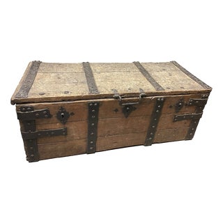 French or Flemish Oak Strongbox with Wrought Iron Cladding and Double Lock Function, 1550s For Sale