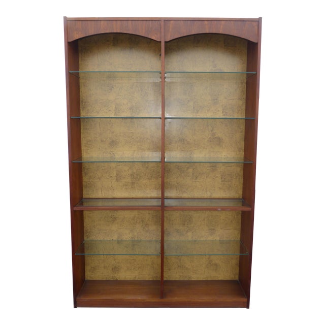 Vintage MidCentury Modern Bookcase Six Tier Glass Shelf W Walnut Veneer Chairish