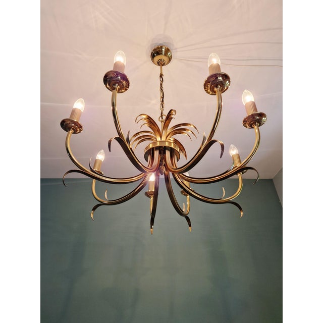 Large Hollywood Regency Brass Chandelier, Belgium, 1970 For Sale - Image 4 of 17