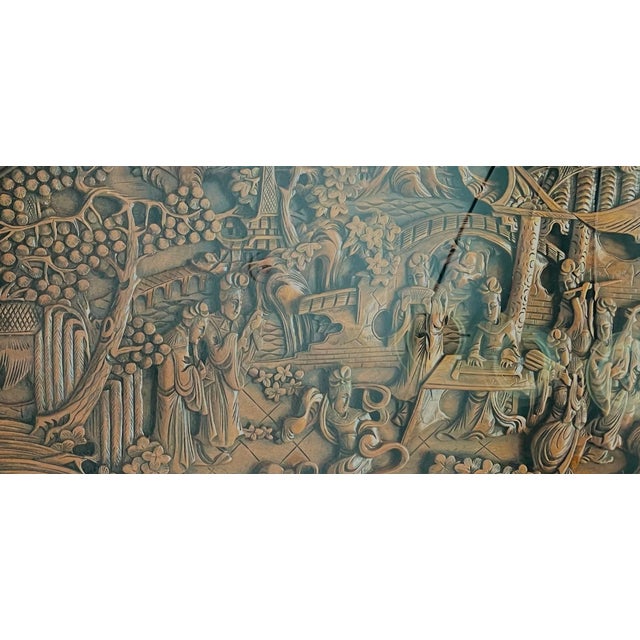 Wood 1950s Hand-Carved Asian Hardwood Coffee Table With Glass Top & 6 Nesting Stools For Sale - Image 7 of 7