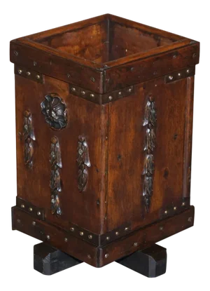 English Hand Carved Oak Wastepaper Basket, 1880s
