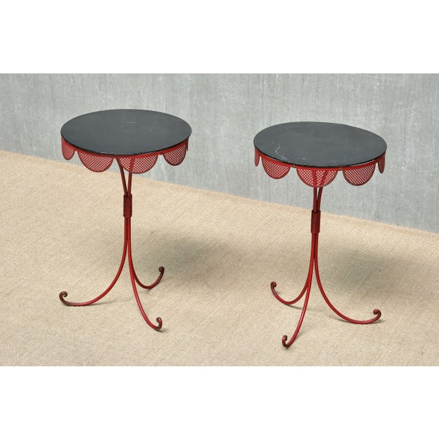 1950s French Red and Black Tripod Gueridon Tables in the style of Emilio Terry, 1950s, Set of 2 For Sale - Image 5 of 14