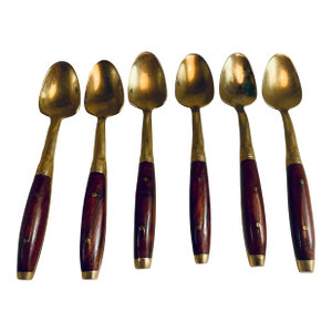 Mid 20th Century Rosewood & Brass Desert Demitasse Spoons Set of 6