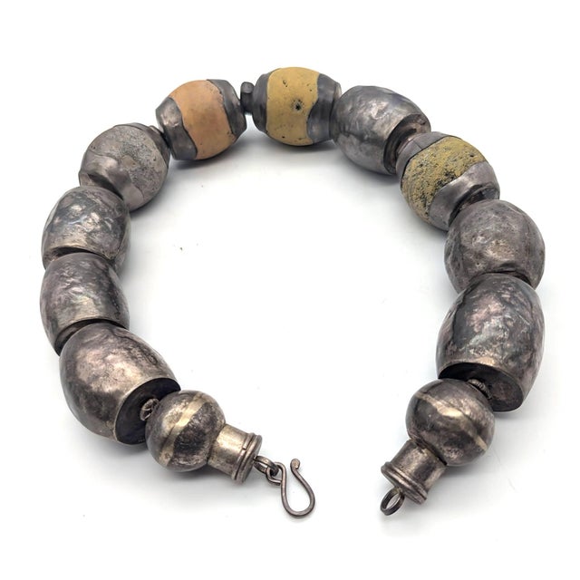 Chrome Vintage Silver & Stone Beaded Choker Necklace For Sale - Image 8 of 8