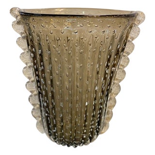 Murano Style Glass Gray Vase with Gold and Bubble Air from Simoeng For Sale