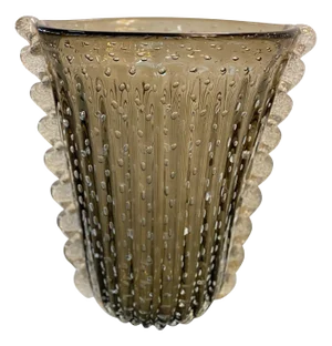 Murano Style Glass Gray Vase with Gold and Bubble Air from Simoeng
