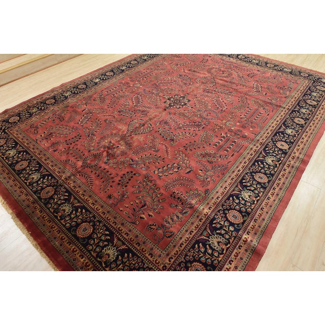 Farmhouse Sarouk Rug 9’11” X 13′ Pink Wool Traditional Hand-Knotted Oriental Carpet For Sale - Image 3 of 15