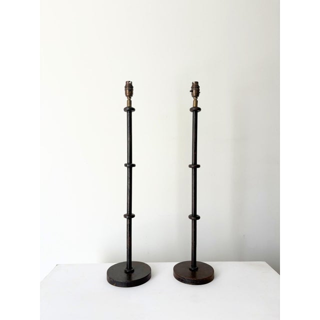 Mid-Century Modern Turned Metal Table Lamps by Jacques Adnet, 1980s, Set of 2 For Sale - Image 3 of 8