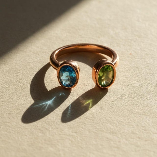 Toi Et Moi Gemstone Ring: Topaz and Peridot, Size 7.5 For Sale - Image 12 of 12