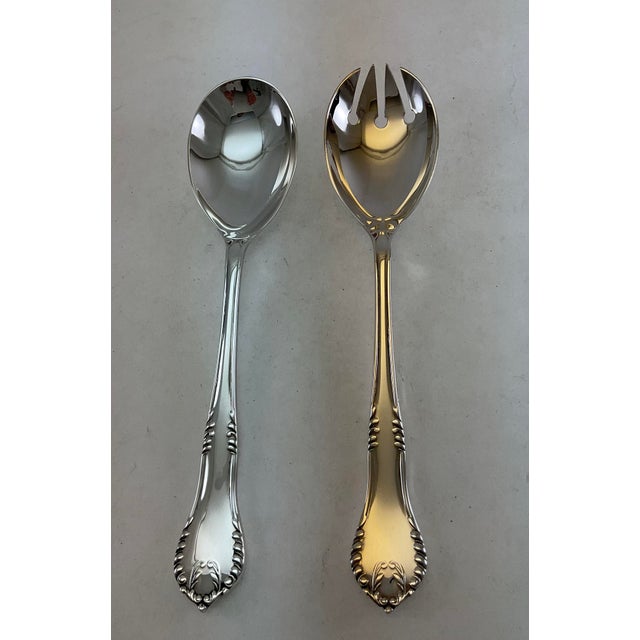 1980s Silver Pair Salad Servers, Chesterfield. For Sale - Image 9 of 11