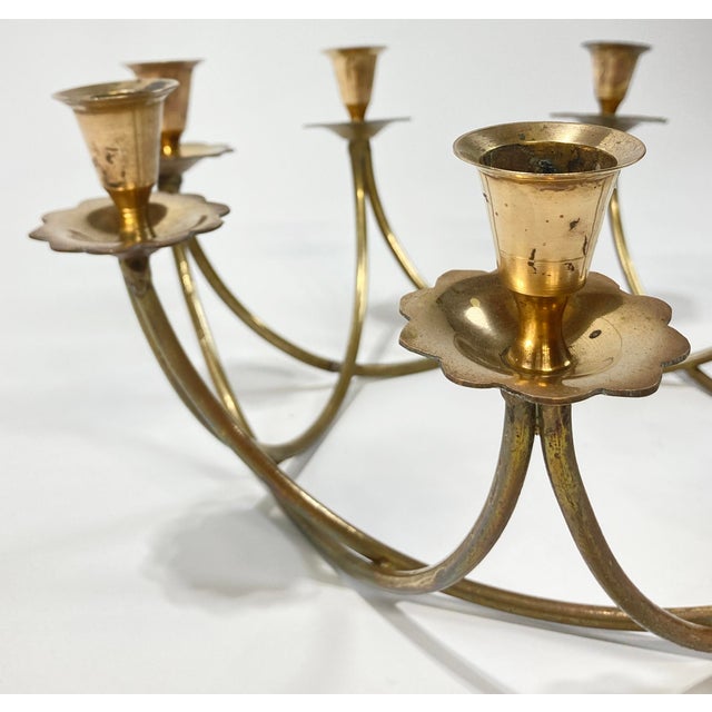 Late 20th Century Vintage Danish Style 8-Arm Brass Candelabra For Sale - Image 5 of 5