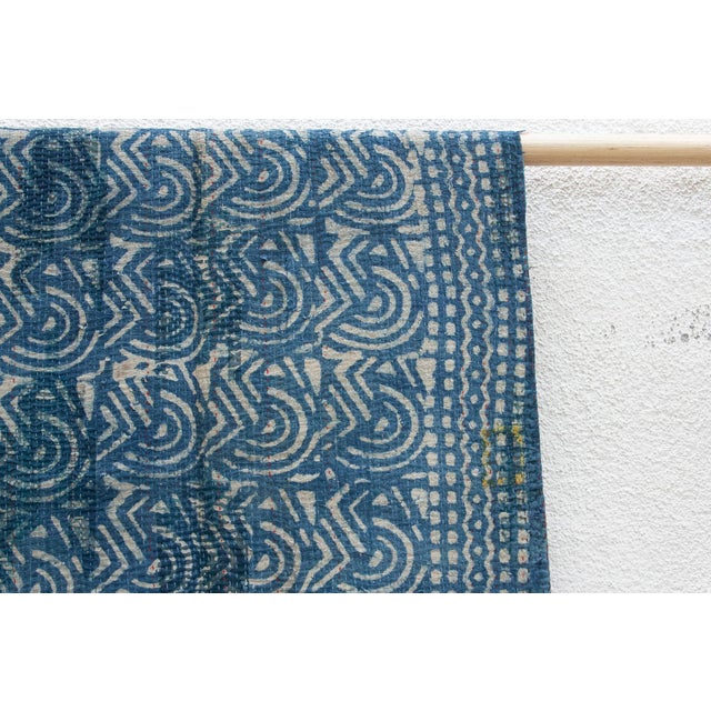 Swirling Seas Vintage Indigo Printed Throw For Sale - Image 4 of 9