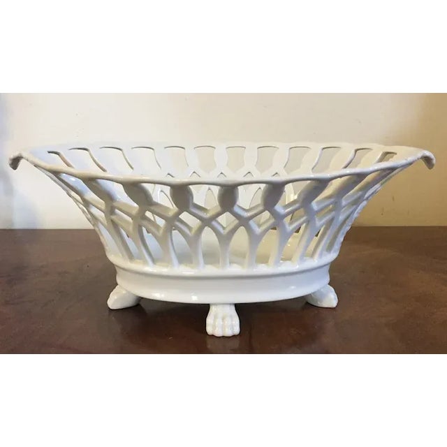Antique 19th Century French Empire Porcelain Reticulated Corbeille with Lion Paw Feet For Sale - Image 4 of 12