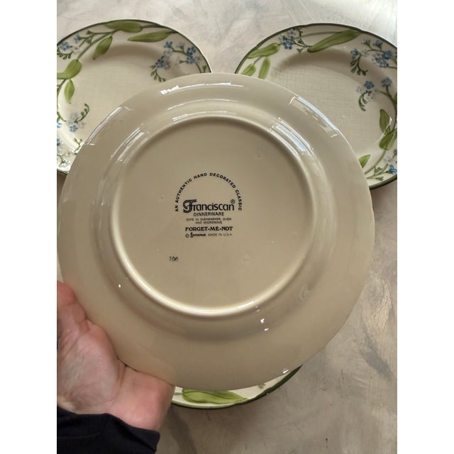 Ceramic 1990s Franciscan Forget Me Not Dinner Plates 10.25 Inches Hand Decorated - Set 4 For Sale - Image 7 of 11