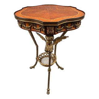 French Empire Louis XV Style Winged Angels Bronze Inlaid Gueridon Pedestal Table For Sale