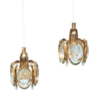 Vintage Brass and Crystal Hanging Lamp from Palwa For Sale