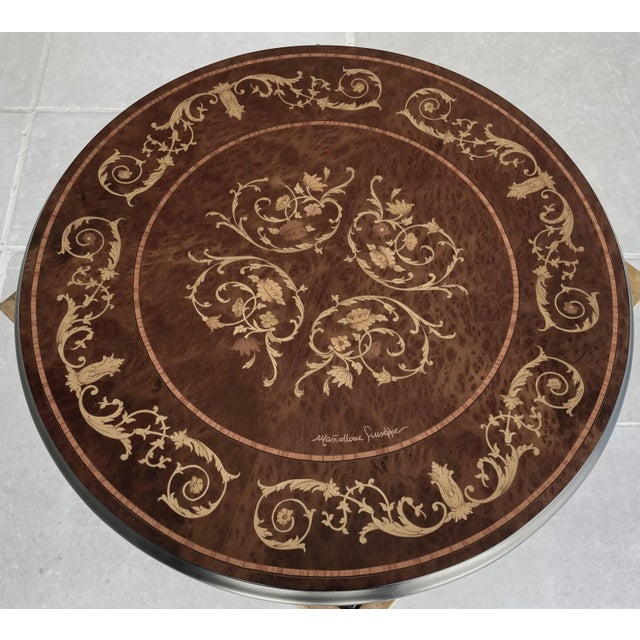 1980s Circa 1980 Italian Intarsio Lazy Susan Arabesque & Sorrentine Scroll Motif - Removable 5mm Glass Top For Sale - Image 5 of 13