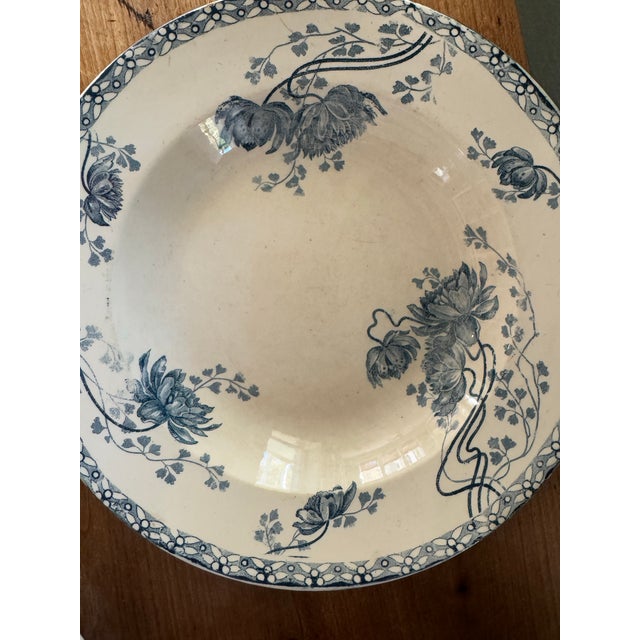 Antique Sarreguemines U&c "Royat" Blue Transferware Soup Plate - French Ironstone For Sale - Image 4 of 5