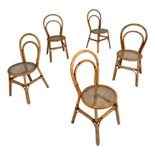 Mid-Century Italian Bent Bamboo and Vienna Cane Dining Chairs, 1960s, Set of 5 For Sale